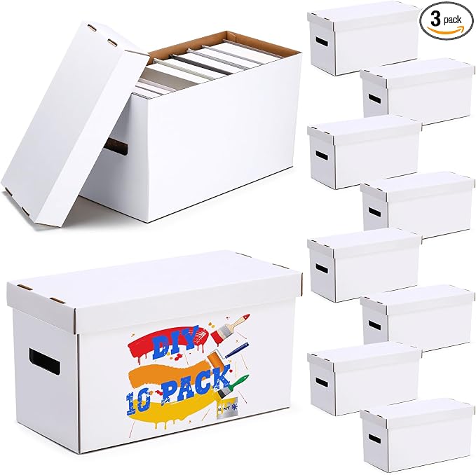 Fuyoooo 3 Pack Comic Book Storage Boxes, Holds 150-175 Comics, 15.4 x 7.5 x 11.4 Inch Stackable White Comic Short Bin Organizer Cardboard Box for Collapsible Magazine Book Collecting Supplies