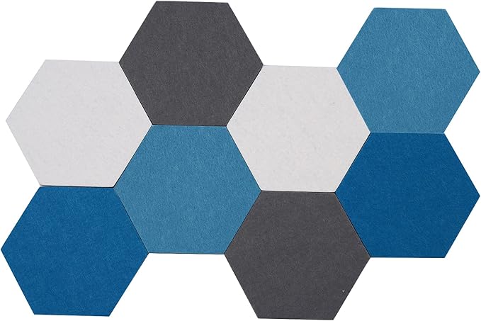 8Pcs Hexagon Felt Cork Board Tiles Self Adhesive Bulletin Board, Pin Board for Wall Decor Memos Photos Display (Set D)