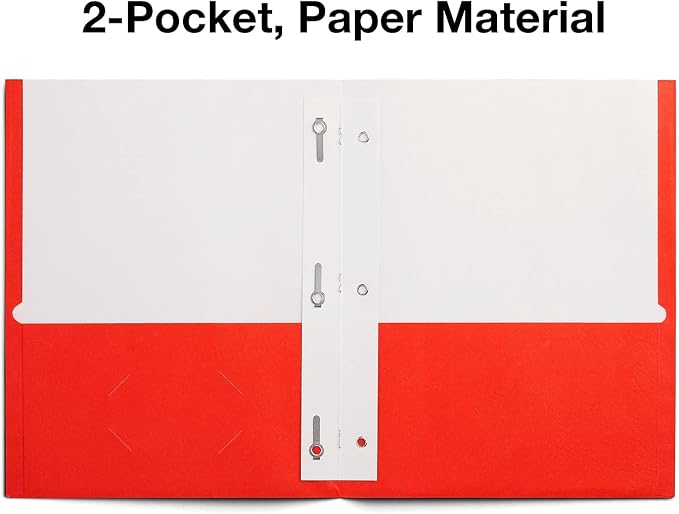 Staples School Grade 2‑Pocket Folders with Fasteners, Orange, Letter‑Size Durable Classroom & Office File Folders, 25/Box