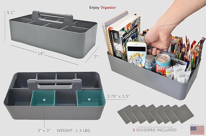 Portable Caddy - Stackable Plastic Caddy with Handle | Desk, Makeup, Dorm, Classroom Art Organizers (Made In Usa) (Indie Pink/Orion Gray)