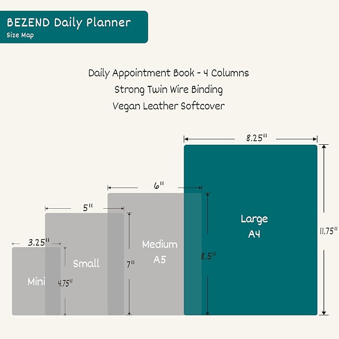 BEZEND Daily Appointment Book 2026 Page per Day Even Weekends (Large-8.25" x 11.75") 15-Minute Timeslots in 4 Columns, Monthly Planner with Tabs & Week Schedule, PU Leather Softcover in Mint Green