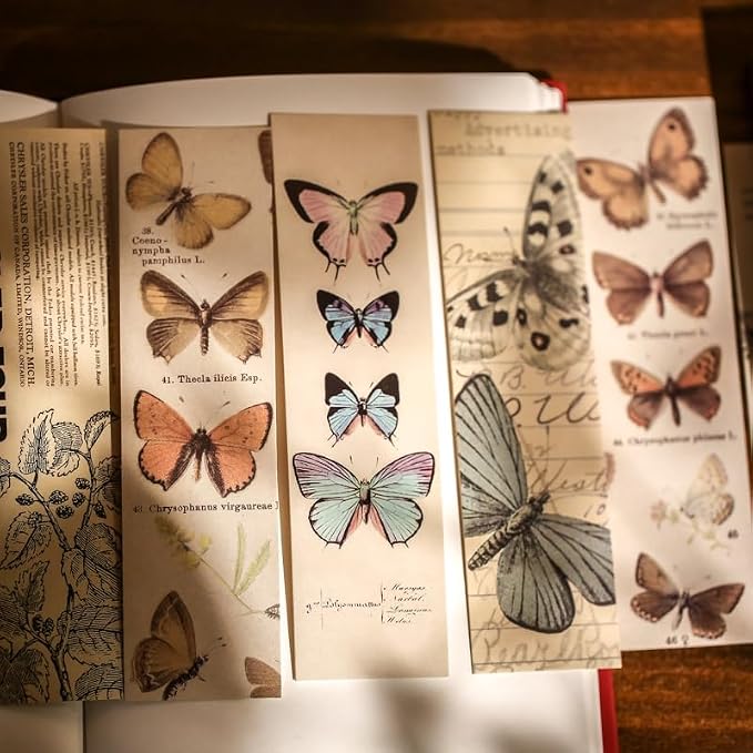 Generic 30PCS Vintage Aesthetic Bookmarks for Reading Women, Retro Natural Butterfly Flower Boxed Cardboard Paper Bookmarks Gifts for Book Lovers (A - 30 PCS)