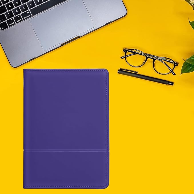 Classic Padfolio/Junior Portfolio Folder Case, Business A5 Leather Organizer Binder for Men Women, A5 Writing Pad Included, Dark Purple