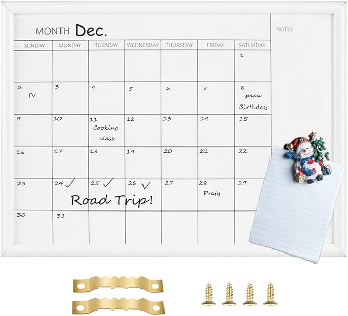 TORASO Dry Erase White Board & Monthly Calendar Board, Magnetic Whiteboard for Wall, Office/School/Home, Hanging Board for Kitchen Grocery List/Drawing/Memo,10.5"x 14.5"(YL-WH-2737-A)