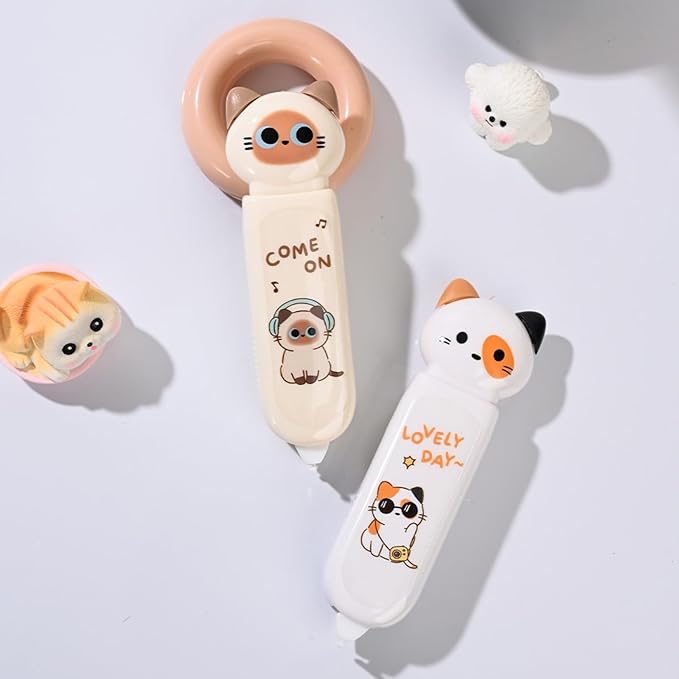 Cute Cat Correction Tape,3-Count Pack of Correction Tape, Easy to Use Applicator with Tear-Resistant Tape for Office or School Supplies (kawaii)