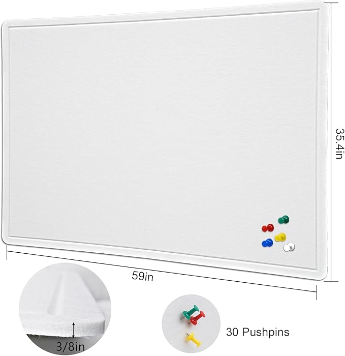 Large Bulletin Board - 60 X 36 inches Decorative Felt Pin Board - 5' x 3' Cork Board Alternative for Wall - Foldable Photo Board Self-Adhesive Vision Board Prayer Board with 30 Pushpins - Warm White