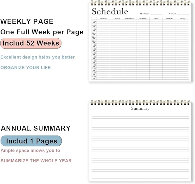 (3-Pack) Weekly Schedule Planner - 8.5" x 11" Undated Weekly Planner (Schedule Planner) for Home, Work, School, Projects, 52 Weeks, Black