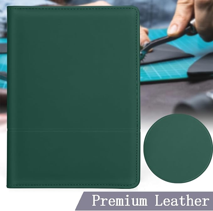 Padfolio Binder A5 Document Organizer with Refillable Lined Notepad, Junior Size Folder Portfolio for Men Women,Dark Green.