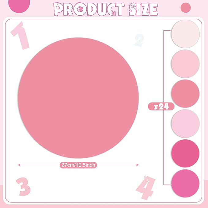 Lincia 24 Pack Colorful Erase Dots Circles 10.5 Inch Removable Vinyl Spot Dry Erase Desktop Writing Spots Set for 100th Day of School Classroom Table Teacher Students Home Desk Wall (Pink Colors)
