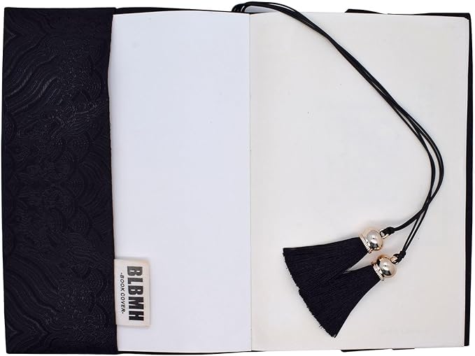 BLBMH 5.5x8.5 Fabric Bible Cover Non-Stretch | Built-in Bookmark | Handmade Washable Book Sleeve for Paperback Journal Privacy Reading Gift for Women - Chinese Black