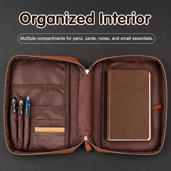 Bible Cover for Men, PU Leather Bible Case with Top Handle and Detachable Wristlet Strap, Classic Organizer Bag for Standard Size Bible up to 10.5 x 7.5 x 2 Inches, Brown