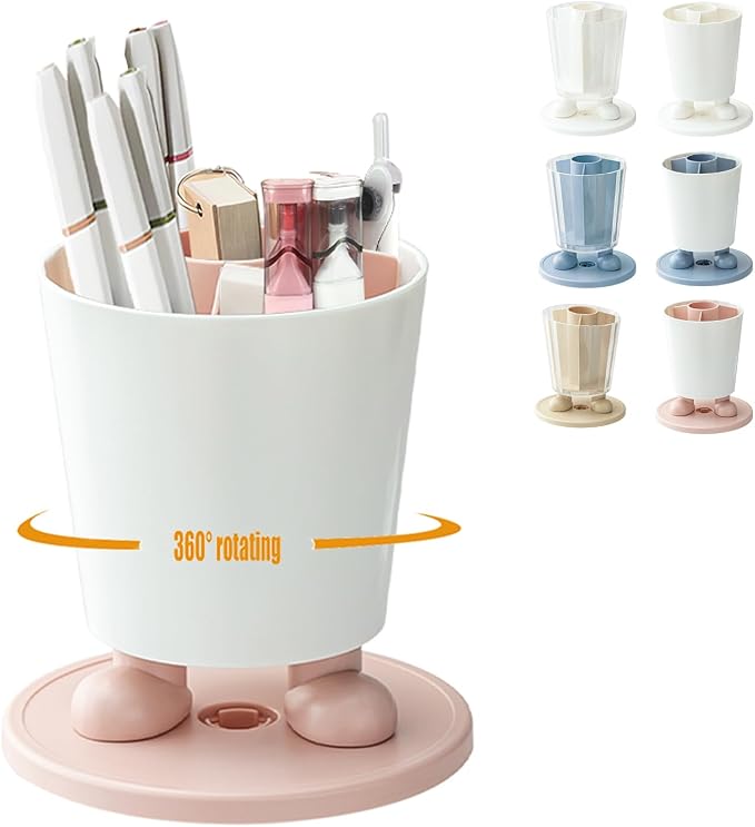 360°Rotating Pen Holder Desk Organizer - 4 Compartments Removable of Marker Holder Organizer Aesthetic Desk Decor,Suitable for Decorating And Organizing At Home, Office And School(Pink)