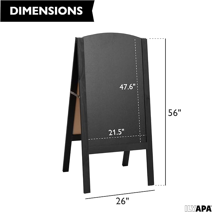 Ilyapa A-Frame Chalkboard Sidewalk Sign - 26x56 inches, Rounded Top Folding Standing Sandwich Sign – Sturdy Freestanding Black Sandwich Board