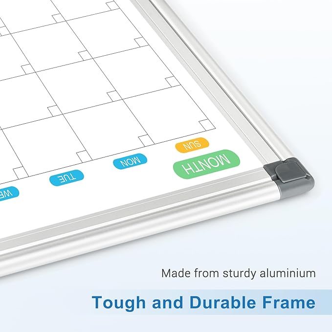 Dry Erase Board Calendar for Wall, 24" x 18" Magnetic Whiteboard Calendar, Monthly Calendar Whiteboard for Wall, Double-Sided Hanging Aluminum Frame White Board for Home, School, Office