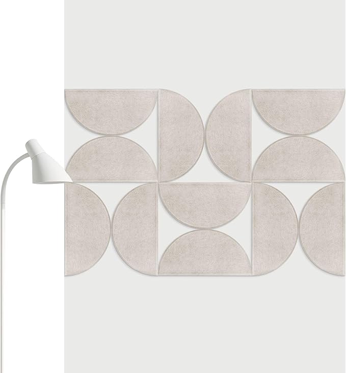 Mindsoft 12 Pack Decorative Bulletin Board Felt Wall Tiles Bulk 11.8"x5.9" Semi-Circle Large Wall Art with Removable Adhesive Tabs for Customizable DIY Home Office Decoration Gift (White)