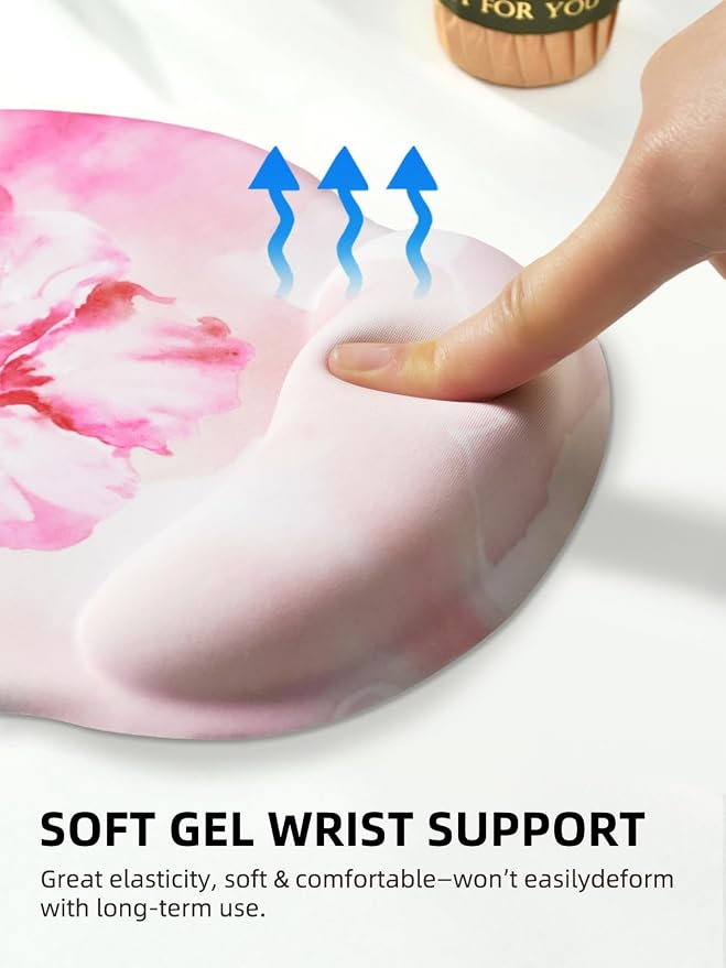 Lily Floral Mouse Pad Wrist Support Wrist Rest, Flower Ergonomic Mouse Pad with Non-Slip Base for Office Gaming Working Computers,Desk Accessories Pain Relief Mouse Mat, Pink