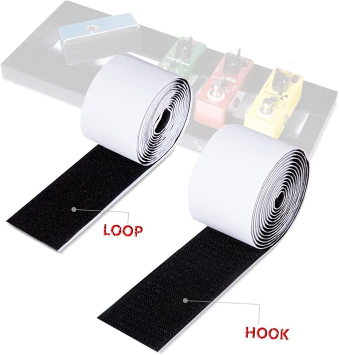 Totority Diy Self-adhesive Guitar Pedal Board Tape Hook and Loop Cord Organizer for Effect Pedals Temperature Resistant Strong Bond Easy to Cut Black White