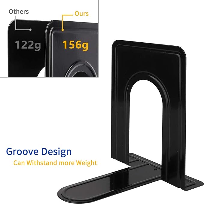 Jekkis 20pcs Book Ends Metal Bookends for Shelves, 6.6"x 5.7"x 5" Black Heavy Duty Bookends for Nonskid Supports Plain Large, Library Office Home, 10 Pair