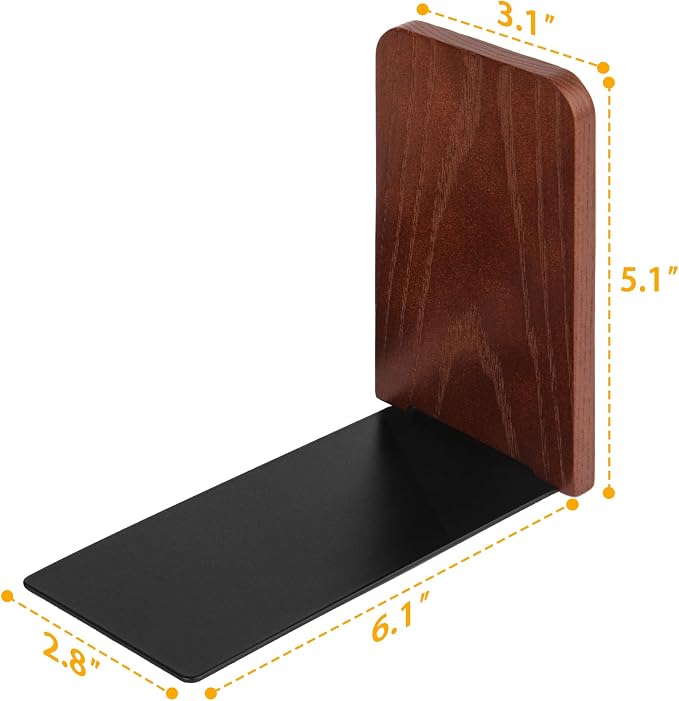 Book Ends, Black Wooden Bookends for Shelves - Heavy Duty Non-Slip Book Organizers, Upgraded Decorative Bookend Holders for Home, Kitchen, Office, Set of 2 Book Stopper, Small