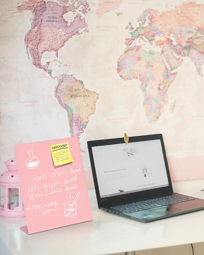 2 Pack Magnet Board, 11 x 12.6 x 2.4 in, Pink Standing Magnetic Bulletin Board, Magnetic Display for Memos, Photos & Documents, Bulletin Board for Home Office School Kitchen