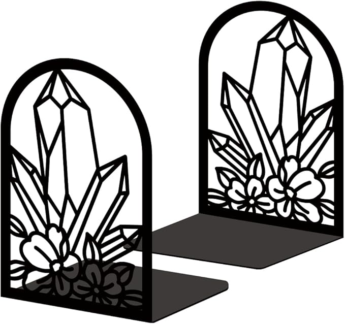 Crystal Flower Book Shelf Decorative Bookends for Shelves, Book Ends for Heavy Books, Metal Bookends for Desk Organizer, Office Library Decor Decorative Books for Home Decor