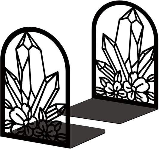 Crystal Flower Book Shelf Decorative Bookends for Shelves, Book Ends for Heavy Books, Metal Bookends for Desk Organizer, Office Library Decor Decorative Books for Home Decor