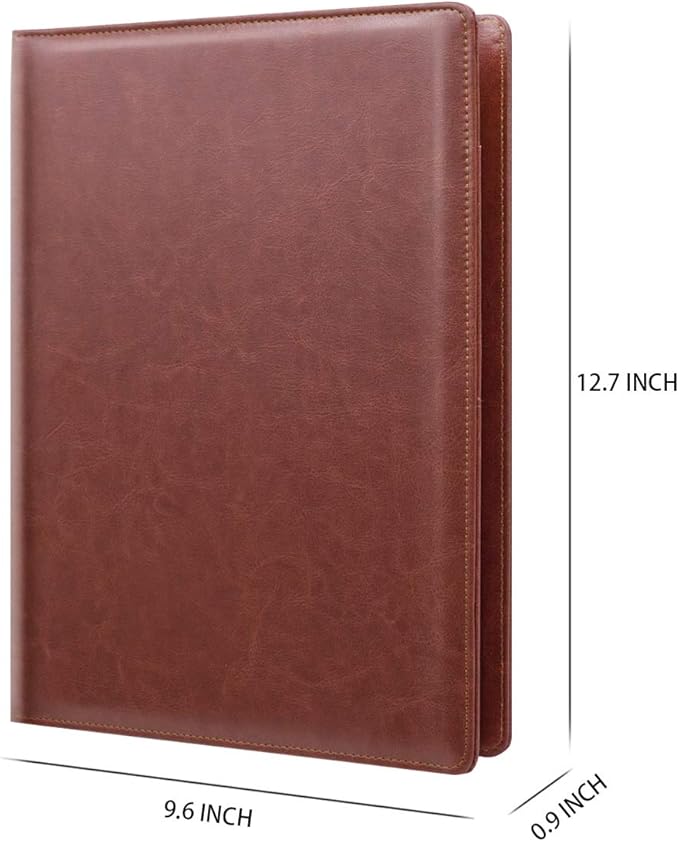 WAVEYU Leather Business/Resume Portfolio Organizer with Legal Pad Folder Clipboard, Interview Folder for Men/Women, Brown