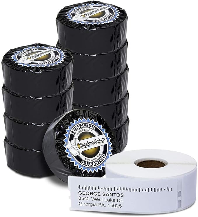 OfficeSmartLabels 1-1/8 x 3-1/2 inch Address Labels, Compatible with 30252 Labels (100 Rolls / 350 Labels Per Roll)