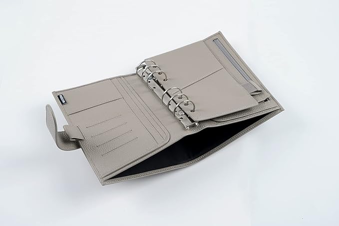 Moterm Personal Luxe Rings Planner - Genuine Leather Binder Organizer (30mm Ring, Pebbled-Gray)