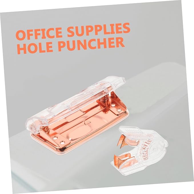 VILLCASE 4sets Cardboard Two Hole Puncher Stapler Remover Set Portable Office Staple Puller Stylish Rose Gold Design for Efficient Document Organization