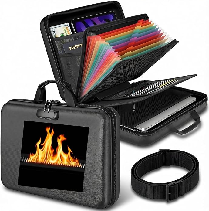 Fireproof Document Organizer Bag, 5200℉ File Organizer Safe Box, Hard Shell Document Bag with 13 Pocket Accordion File Folder