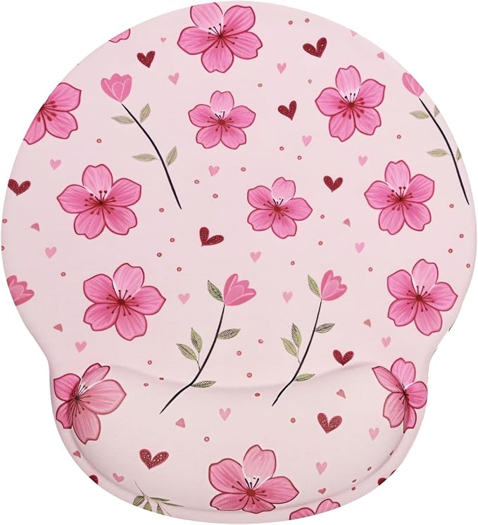 Lily Floral Mouse Pad Wrist Support Wrist Rest, Flower Ergonomic Mouse Pad with Non-Slip Base for Office Gaming Working Computers,Desk Accessories Pain Relief Mouse Mat, Rose Pink