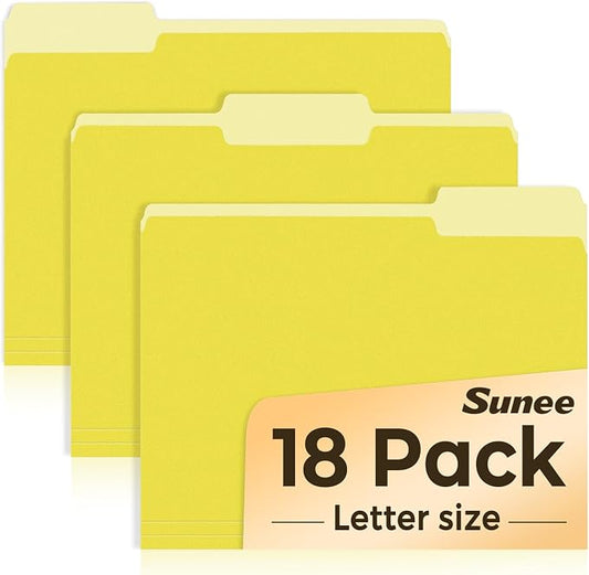 SUNEE File Folders, 18 Pack Manilla Folders 8.5 x 11, Colored File Folders Home Office School Supplies for Documents Files Paper, Yellow