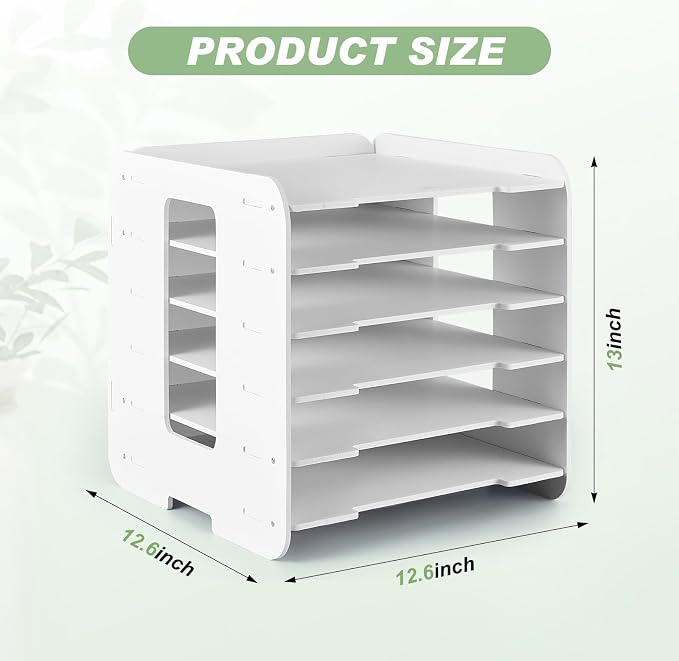 Juexica 6 Tier Scrapbook Paper Organizer 13 x 12.6 x 12.6 Inch Stackable Paper Storage Holder for Desk Desktop File Organizer for Home Office Classroom School