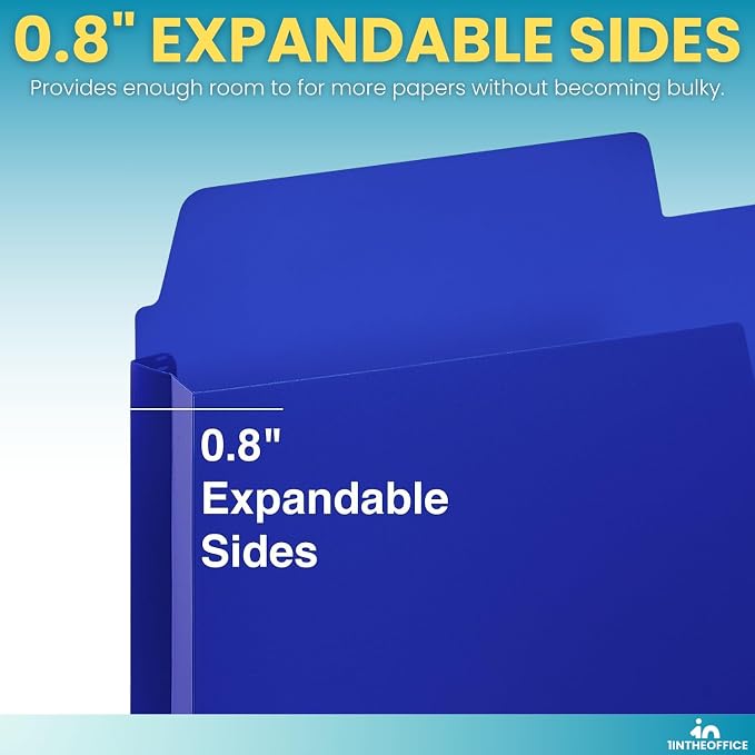 1InTheOffice File Jackets Letter Size, File Pocket Folders, Plastic File Jackets, 1/3 Cut Tab, 8.5" X 11", Reinforced, Assorted Colors, 5 Pack
