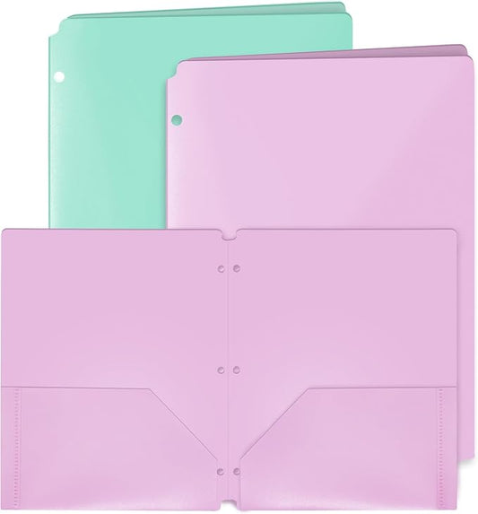 2 Pocket Folders, Heavy Duty Durable Poly for 3 Ring Binder - Letter Sized Papers, Files, Documents - 11.75" x 9.5" Plastic Colored (2 Pack)