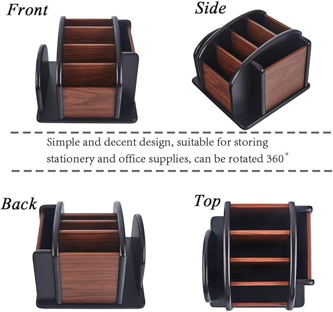 Belee Wooden Revoling Office Supply Caddy Desk Pencil Holder Storage Wood Spinning Desktop Organizer Remote Control Supplies Storage Rack(360 carousel)