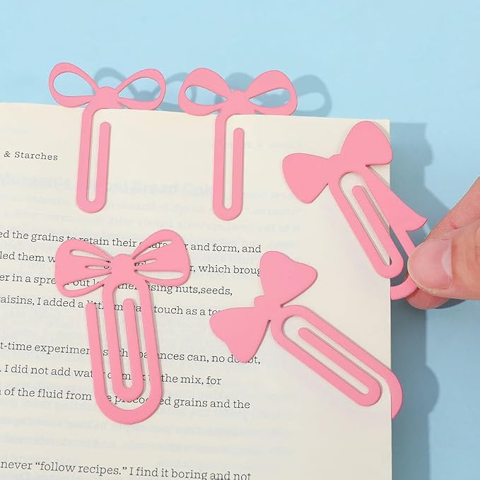 Pink Bowknot Stainless Steel Bookmark - Printed with Cute Bowknot Patterns & Equipped with Heart Pendants, Ideal for Female Readers, Perfect Birthday Gift for Girlfriends (5pcs Small)