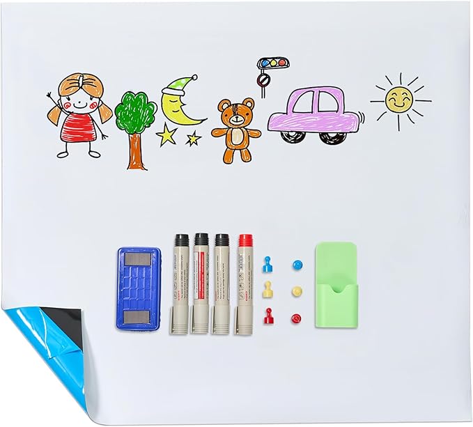Whiteboard Adhesive Contact Paper, 79×40" in Magnetic Whiteboard Roll, Dry Erase Board for Wall. Ideal for Schools, Offices, and Homes. Includes Markers and Dry-Erase Board.