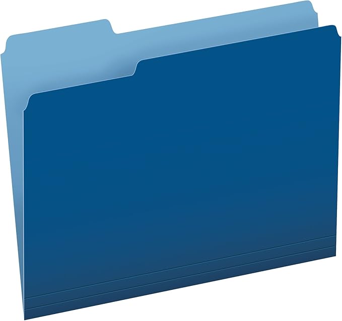 Pendaflex Colored File Folders, 100 Pack, Letter Size (8.5" x 11"), Durable Dark Blue Folders, 3 Tabs for Easy Labeling, Colorful School, Office & Home Document Organization
