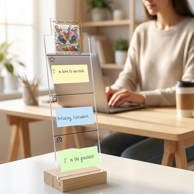 Monitor Memo Board Computer Monitor Memo Board Sticky Note Organizer Christian Gifts Acrylic Desk Accessories Removable Wooden Base Set Sticky Notes 100 Sheets 11.8×3.1 inches