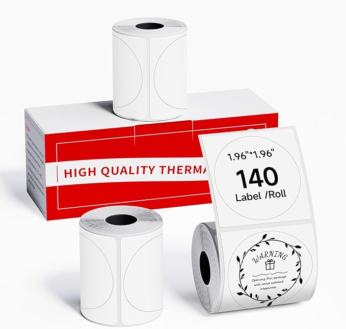 M110 Thermal Label - 1.96"X1.96" (50X50MM), Compatible with Label Maker Machine M100/ M110/ N20/ M220/ M221/M421/241BT/243BT, Multi-Purpose Adhesive Thermal Paper, Black on White, 140 Labels, 3 Roll