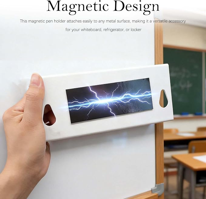 Magnetic Pen and Marker Holder - No Drilling, Easy to Install, Aluminum Multi-Purpose Organizer for Whiteboard, Refrigerator, Locker, and Desk