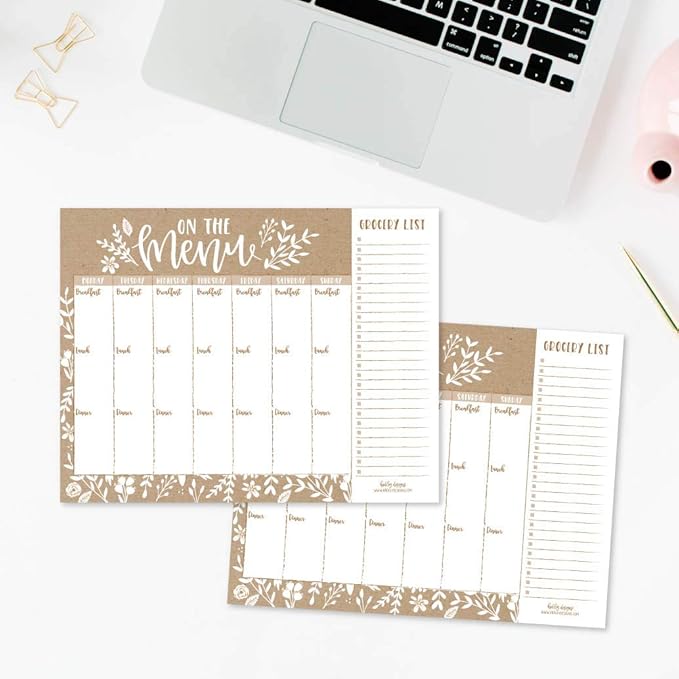 Rustic Weekly Meal Planning Calendar Grocery Shopping List Magnet Pad for Fridge, Magnetic Family Pantry Food Menu Board Organizer, Week Diet Prep Planner Tools Refrigerator What to Eat Dinner Notepad