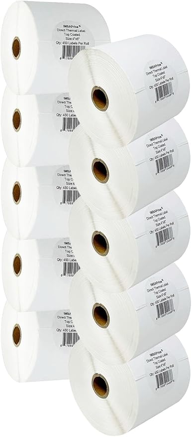 iMBAPrice - 10 Roll of 450-4x6 Direct Thermal Labels for Zebra 2844 ZP-450 ZP-500 ZP-505 (1 inch core) - 95+60GSM Top Coated