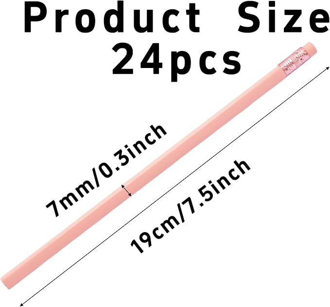 24Pcs HB Graphite Triangular Grip Wood Pencils with Eraser for School, Drawing and Sketching, and Office Use(Pink)