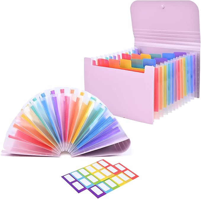 2Pcs Receipt Coupon Holder Organizer, 13 Pockets Small Accordian File Organizer, Expanding File Folder with Colorful Tabs, A6 Size for Cards, Check, Tickets, Monthly Bills Storage (Purple)