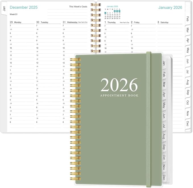 2026 Appointment Book & Planner - 2026 Daily Hourly Planner from January 2026 - December 2026, Weekly Appointment Book with 30-Minute Interval, Medium 6.4" x 8.5", Teal