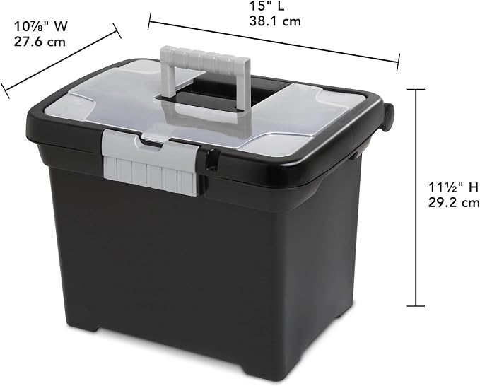 Lockable File Box, Stackable Document Organizer with Handle, Black | Portable structure, perfect for sorting papers and files in indoor storage spaces