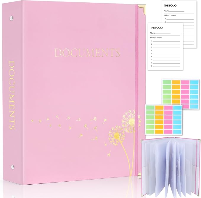 XKDOUS Important Document Organizer Emergency Binder Life Organizer Folio Folders with 9 Pockets Expanding File Storage Holder for Papers, Letters, Cards, Bills, Passports, Photos